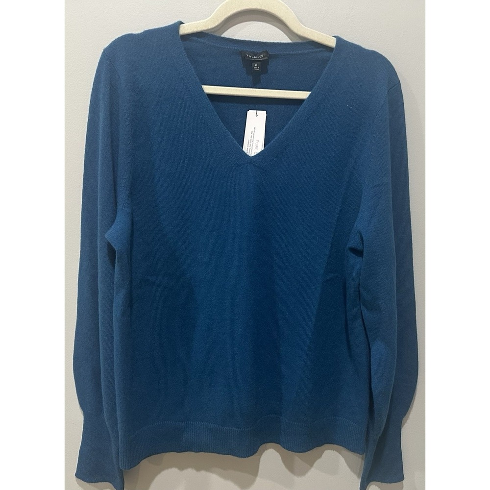Talbots Pure Cashmere Sweater Women XL Blue V Neck 100% Cashmere NWT Classic